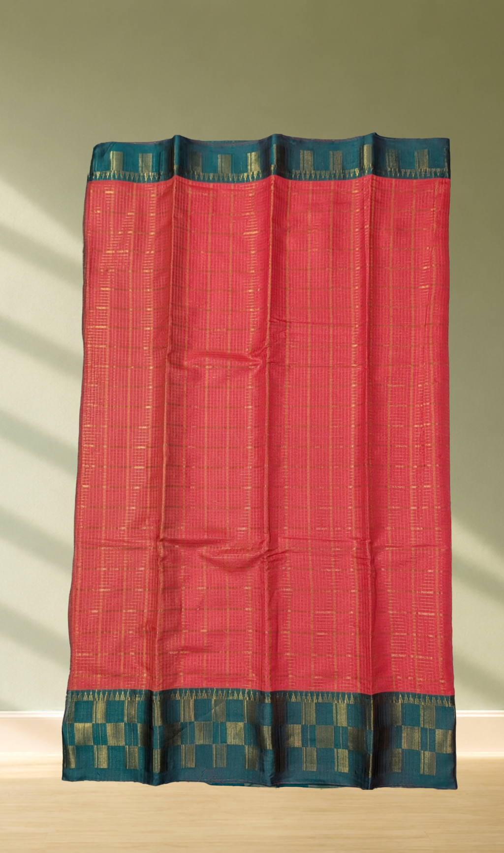 Fancy Saree with Teal Zari Border & Multicolour Stripe Pallu