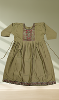 Sage Green Floral Embroidered Gathered Kurti - Flat Lay View