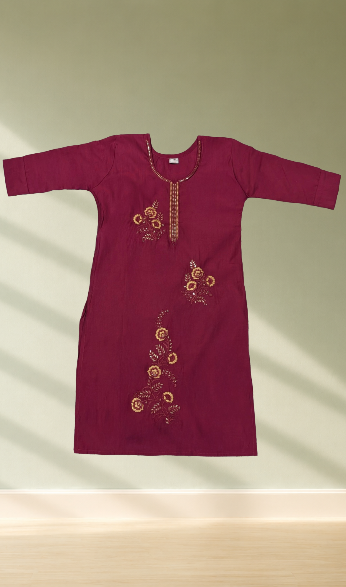 Maroon Floral Embroidery Kurti