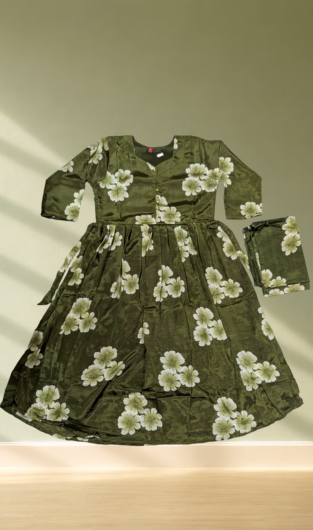 Dark Olive Green Floral Anarkali Gown with Dupatta