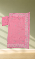 Baby Pink Georgette Saree with Silver Thread Embroidery & Blouse Piece