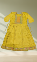 Yellow Mirror Work Tribal Embroidered Gathered Kurti - Flat Lay View