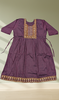 Deep Purple Mirror Work Tribal Embroidered Gathered Kurti - Flat Lay View