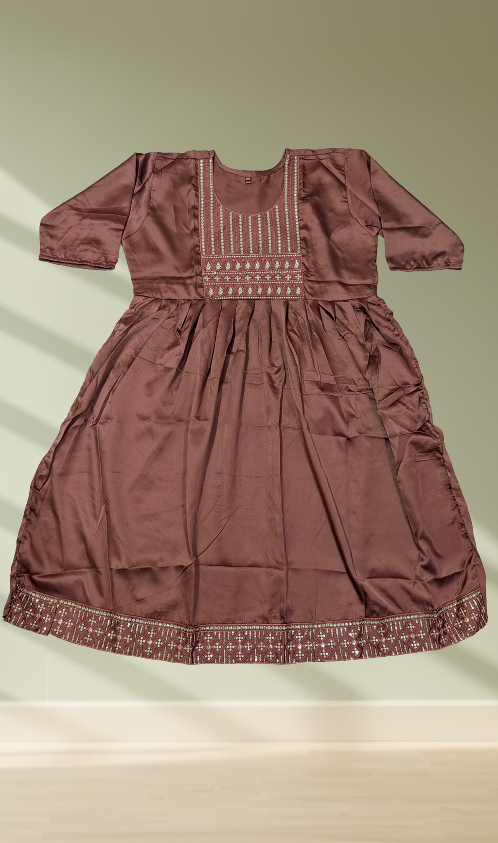 Dusty Mauve Sequin Embroidered Satin Anarkali Kurti - Flat Lay View
