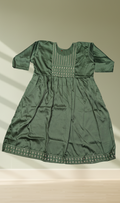 Olive Green Sequin Paisley Embroidered Satin Anarkali Kurti - Flat Lay View