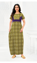Olive green with purple cotton nighty