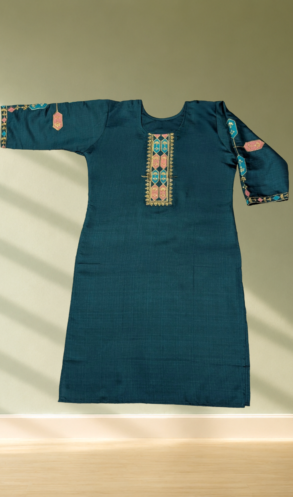 Teal Embroidered Kurti
