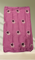 Mauve pink heart embroidered georgette saree