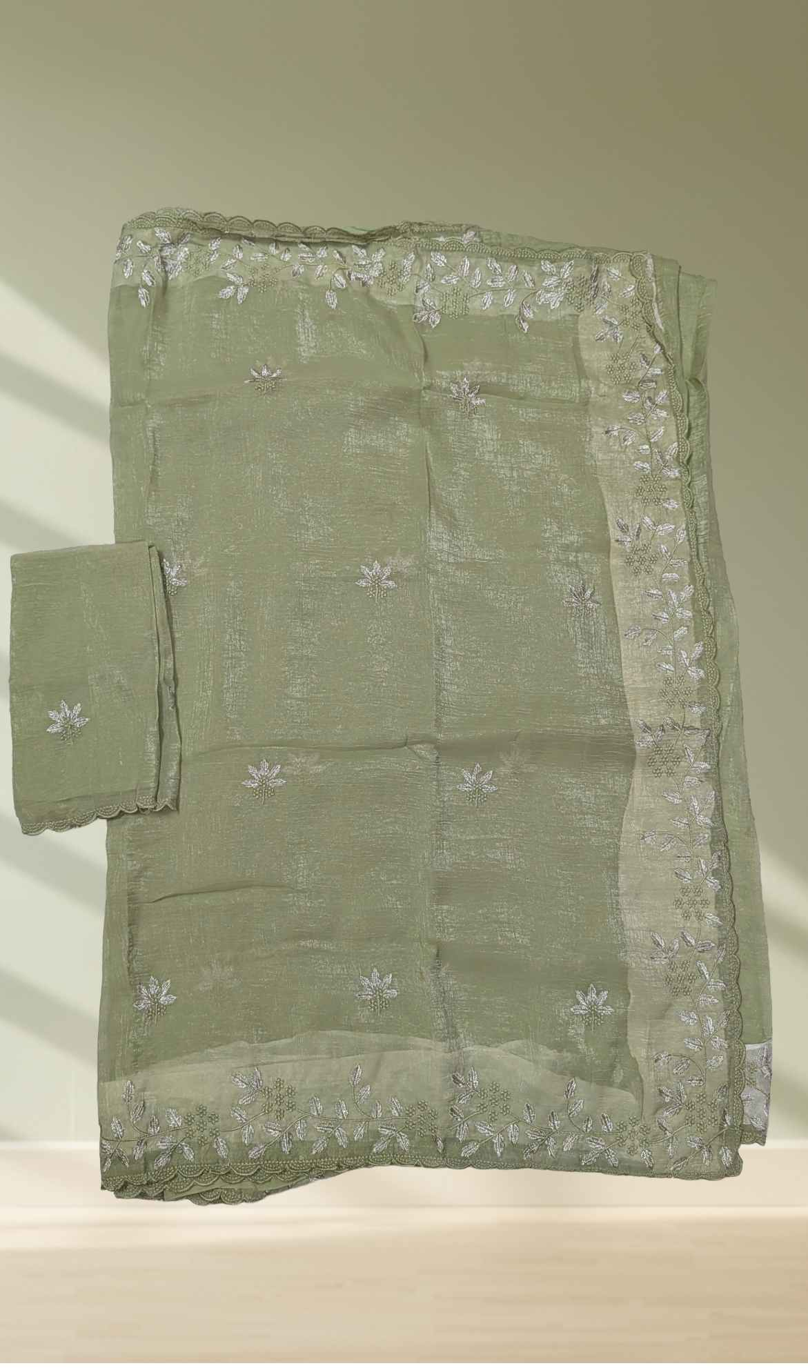 Pista Green Embroidered Organza Saree with Blouse Piece