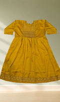 Mustard Yellow Embroidered Anarkali Kurti - Front View