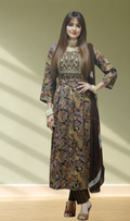 Brown Kalamkari Printed Anarkali Kurta Set with Dupatta
