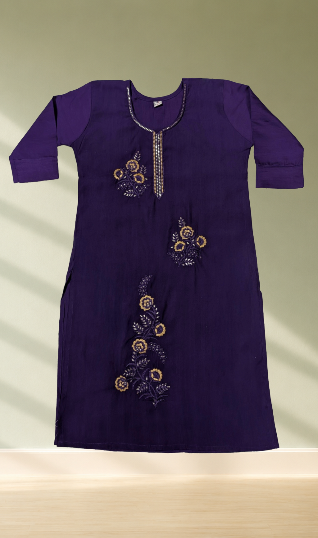 Purple Floral Embroidery Kurti