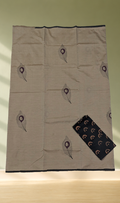 Beige Peacock Feather Printed Saree with Dark Blue Printed Blouse Piece