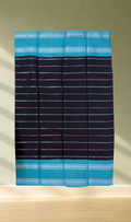 Black Cotton Saree with Turquoise Zari Border and Pink Silver Stripe Weave