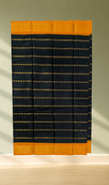 Navy Blue Zari Stripe Cotton Saree with Mustard Yellow Zari Border