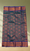 Teal and Purple Kanjivaram Silk Saree with Gold Zari Butta Weave