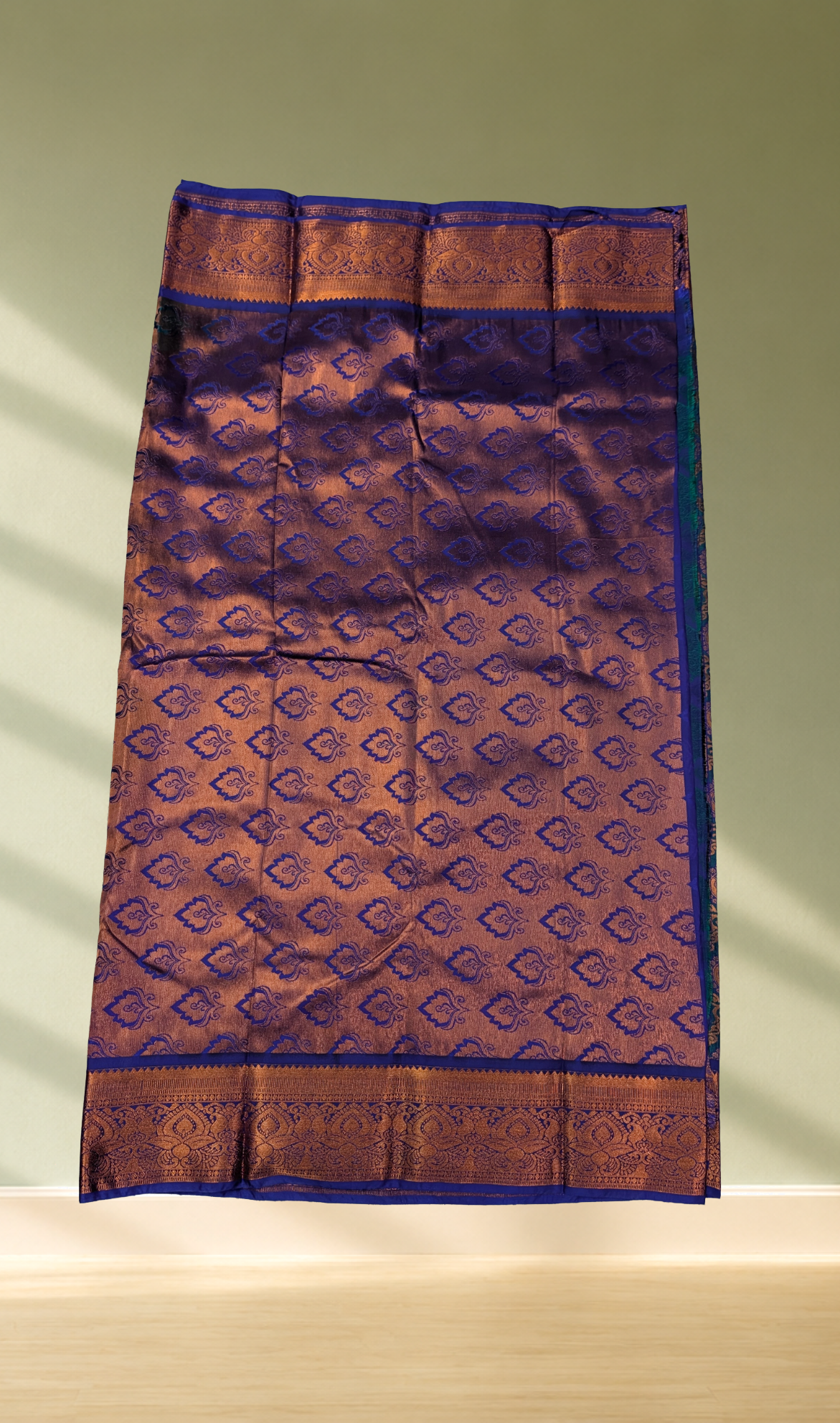 Teal and Purple Kanjivaram Silk Saree with Gold Zari Butta Weave