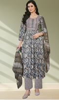 Floral Printed Anarkali Kurta 3 piece Set with Palazzo & Dupatta