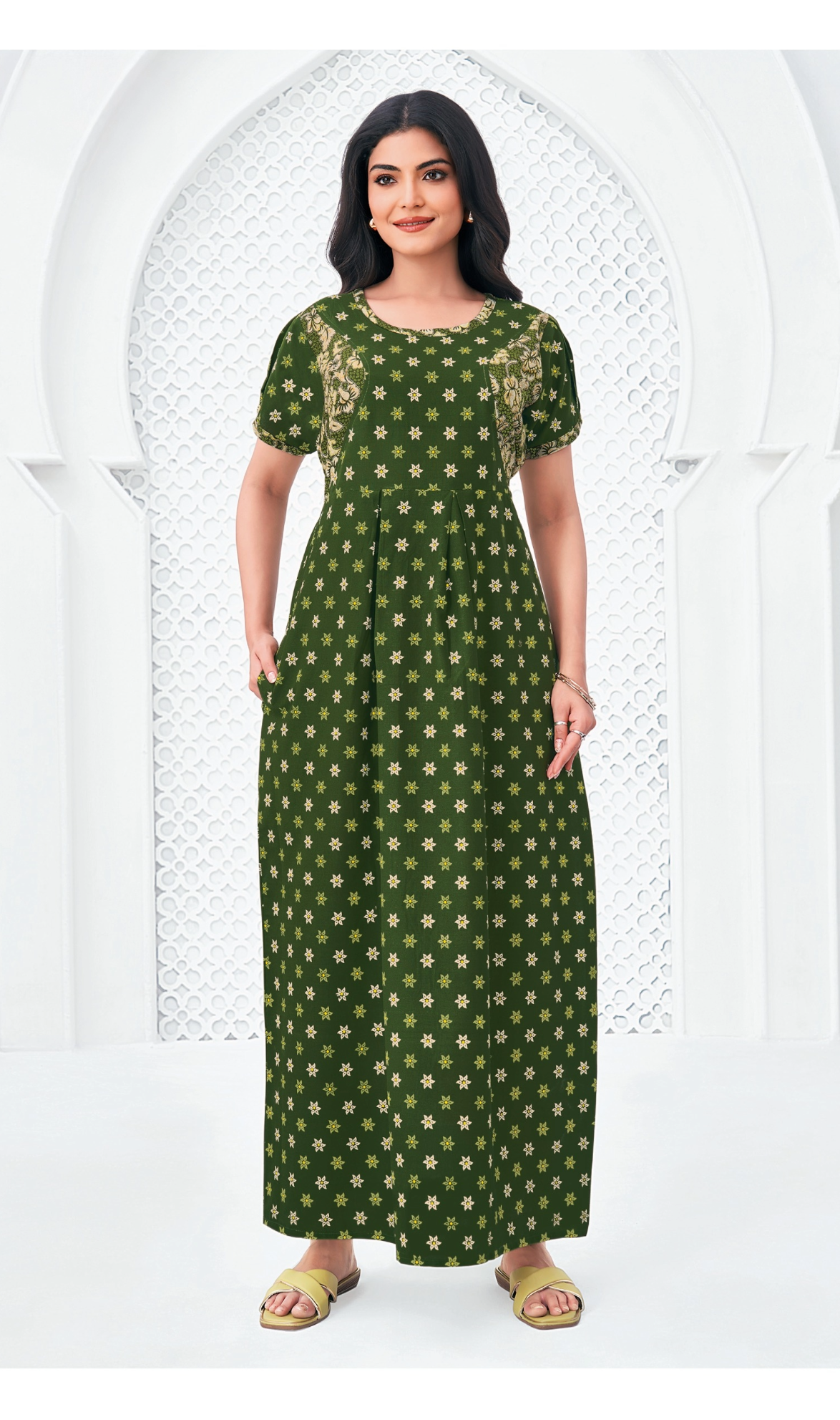 Green with sandal cotton Nighty