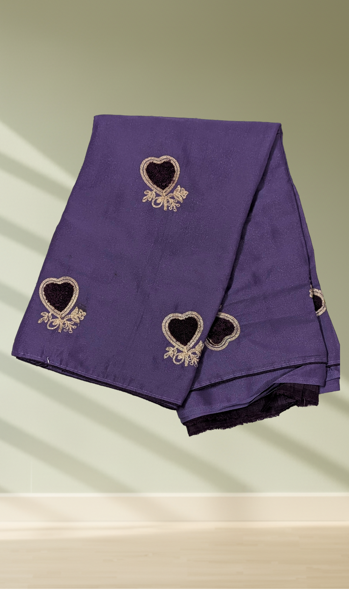 Royal purple heart embroidered georgette saree with silver thread work