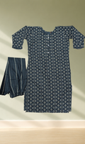 Charcoal Grey Ikat Print Kurti with Pants Set