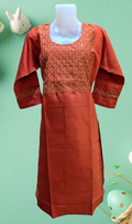 Rust Embroidered Yoke Kurti