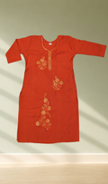 Rust Orange Floral Embroidery Kurti