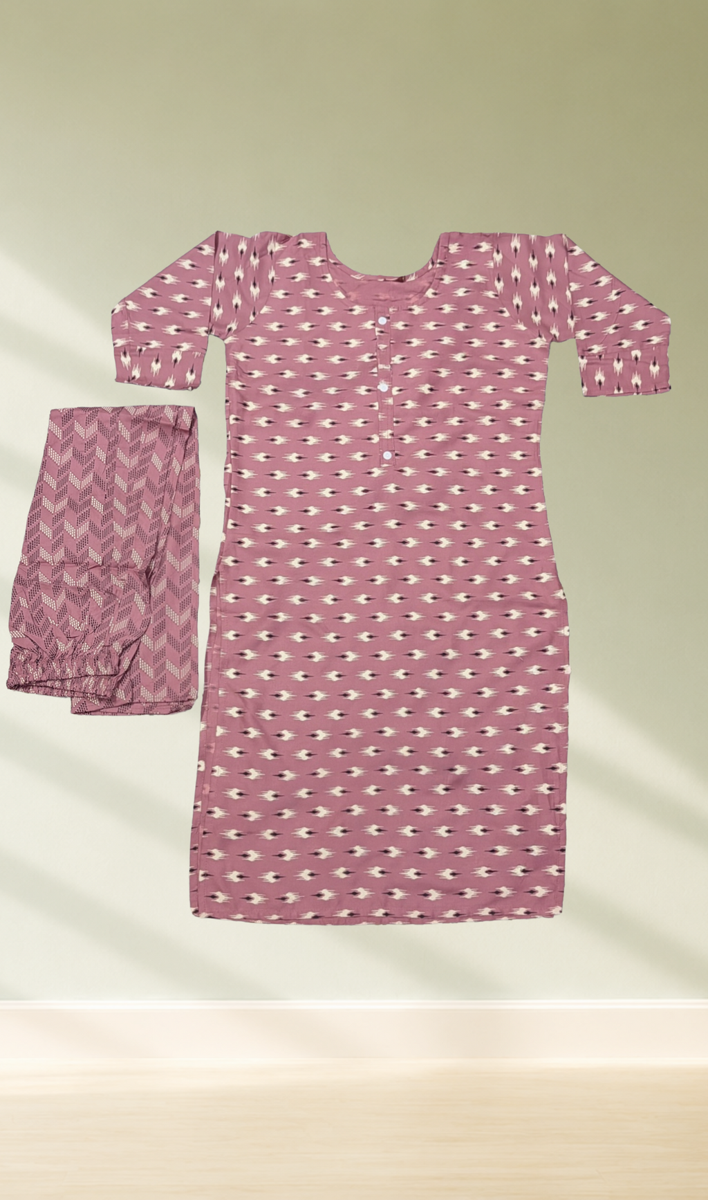 Mauve Ikat Print Kurti with Palazzo Set
