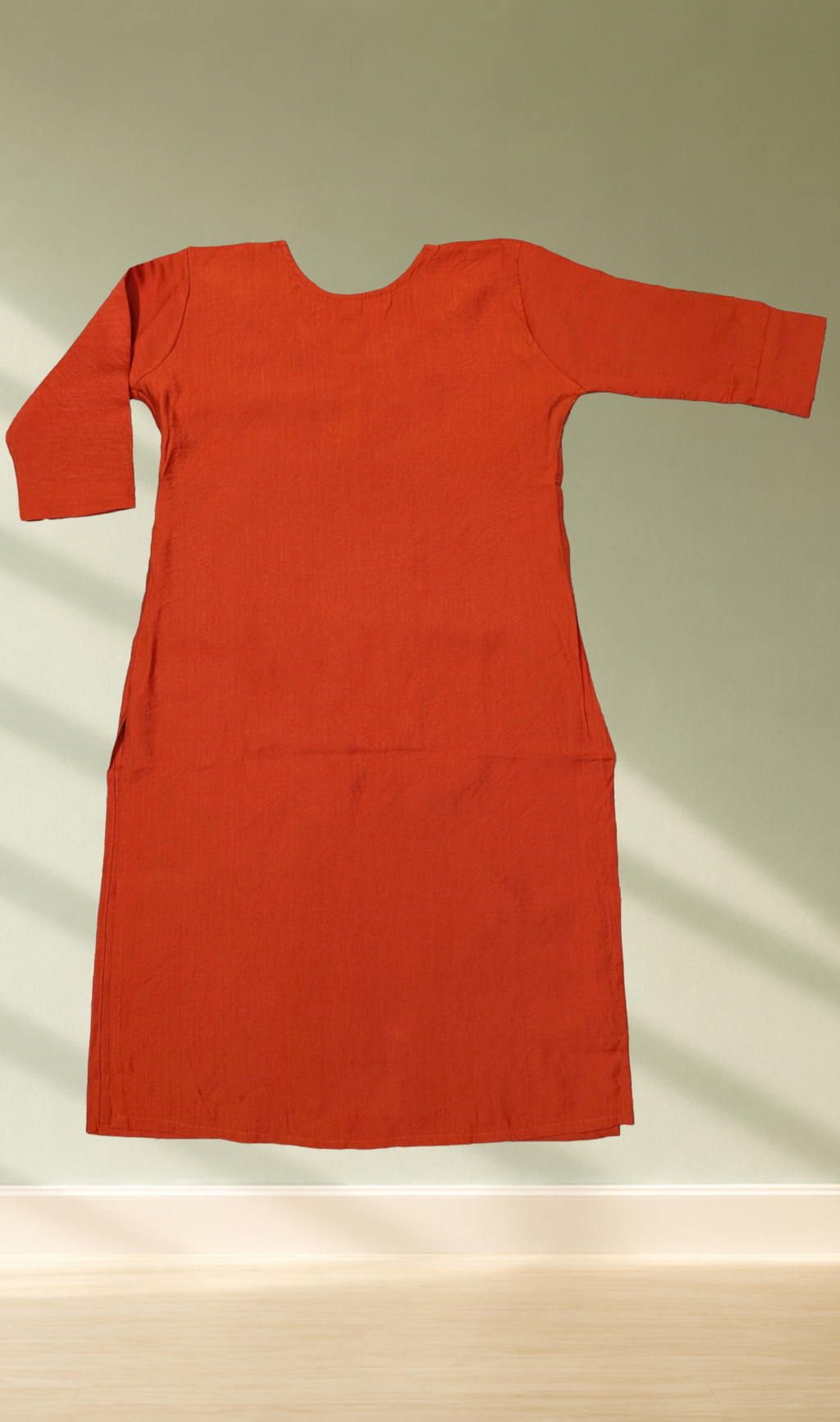 Rust Orange Floral Embroidery Kurti