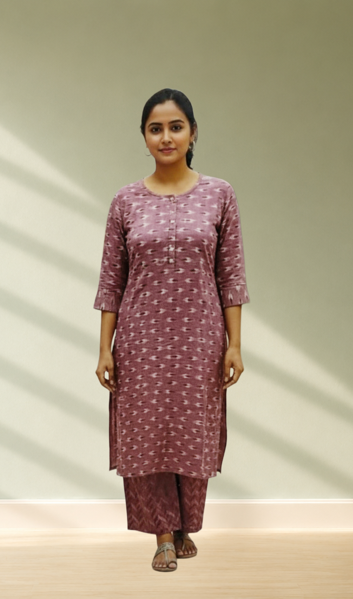Mauve Ikat Print Kurti with Palazzo Set