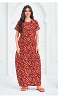 Red floral cotton nighty