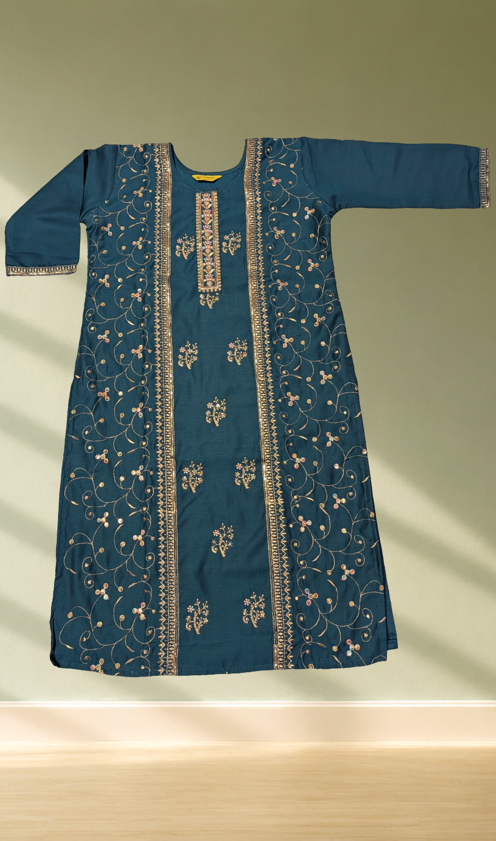 Teal Blue Heavy Embroidery Kurti