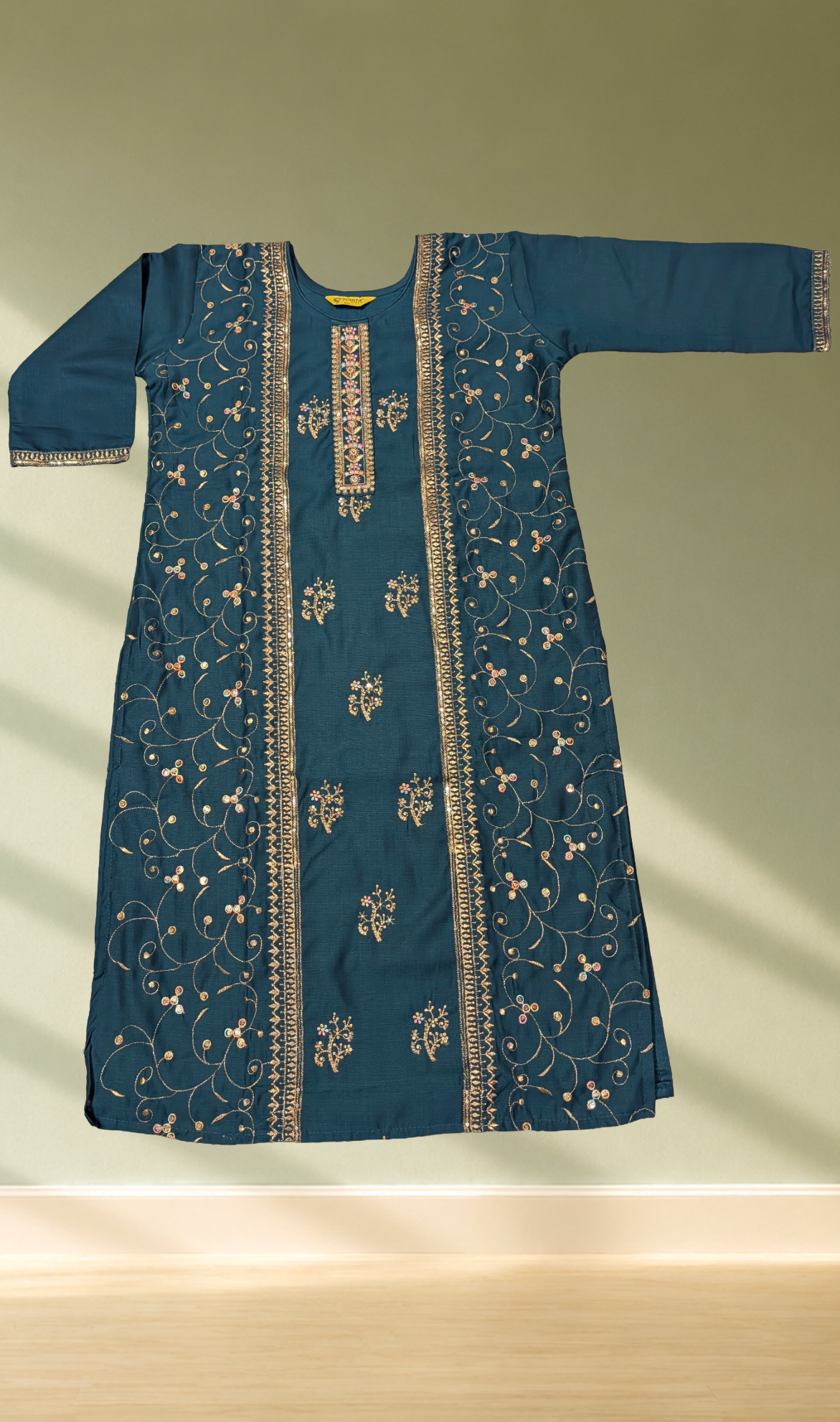 Teal Blue Heavy Embroidery Kurti