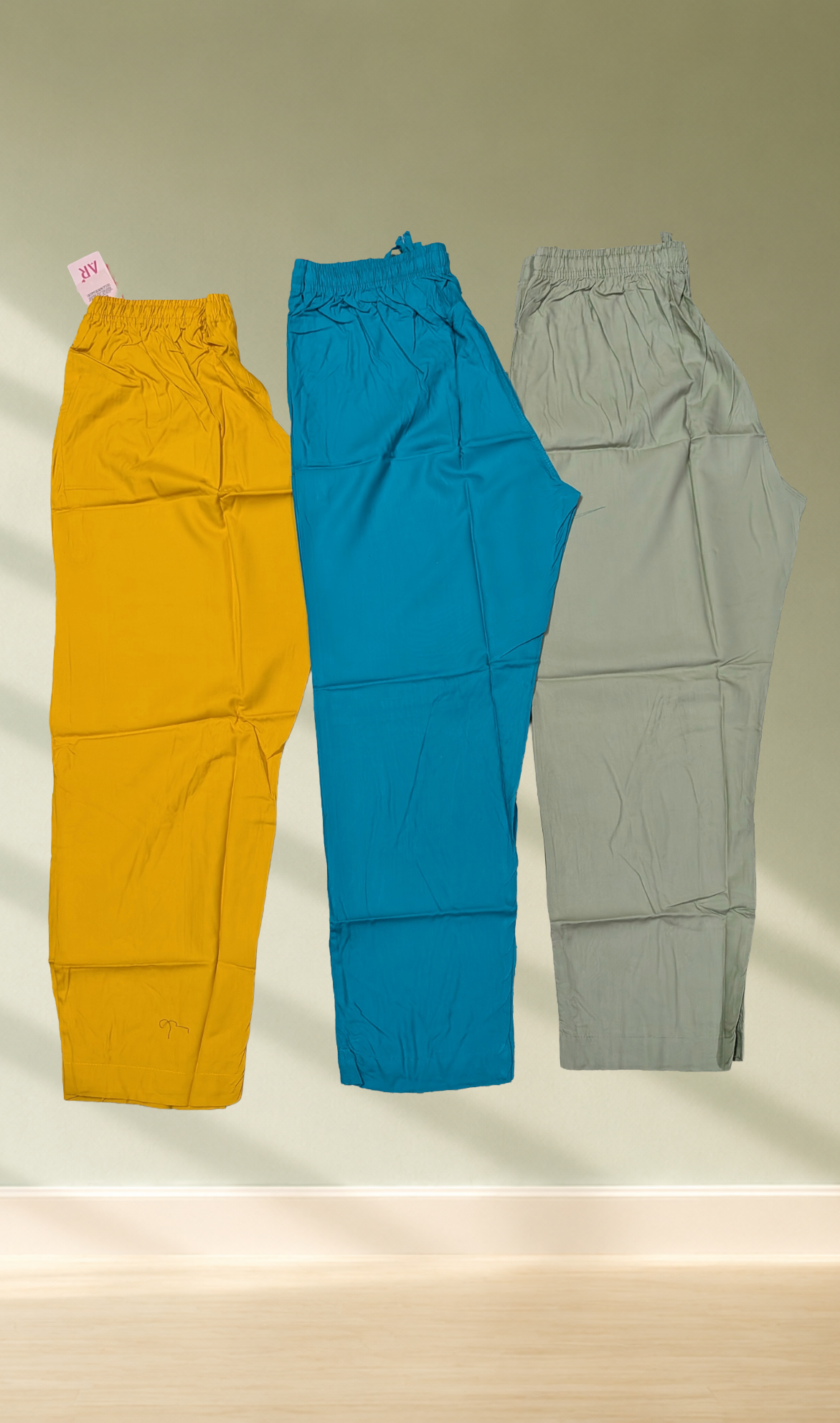 Solid straight Liva Pants Combo Set of 3 – Mustard, Teal & Sage