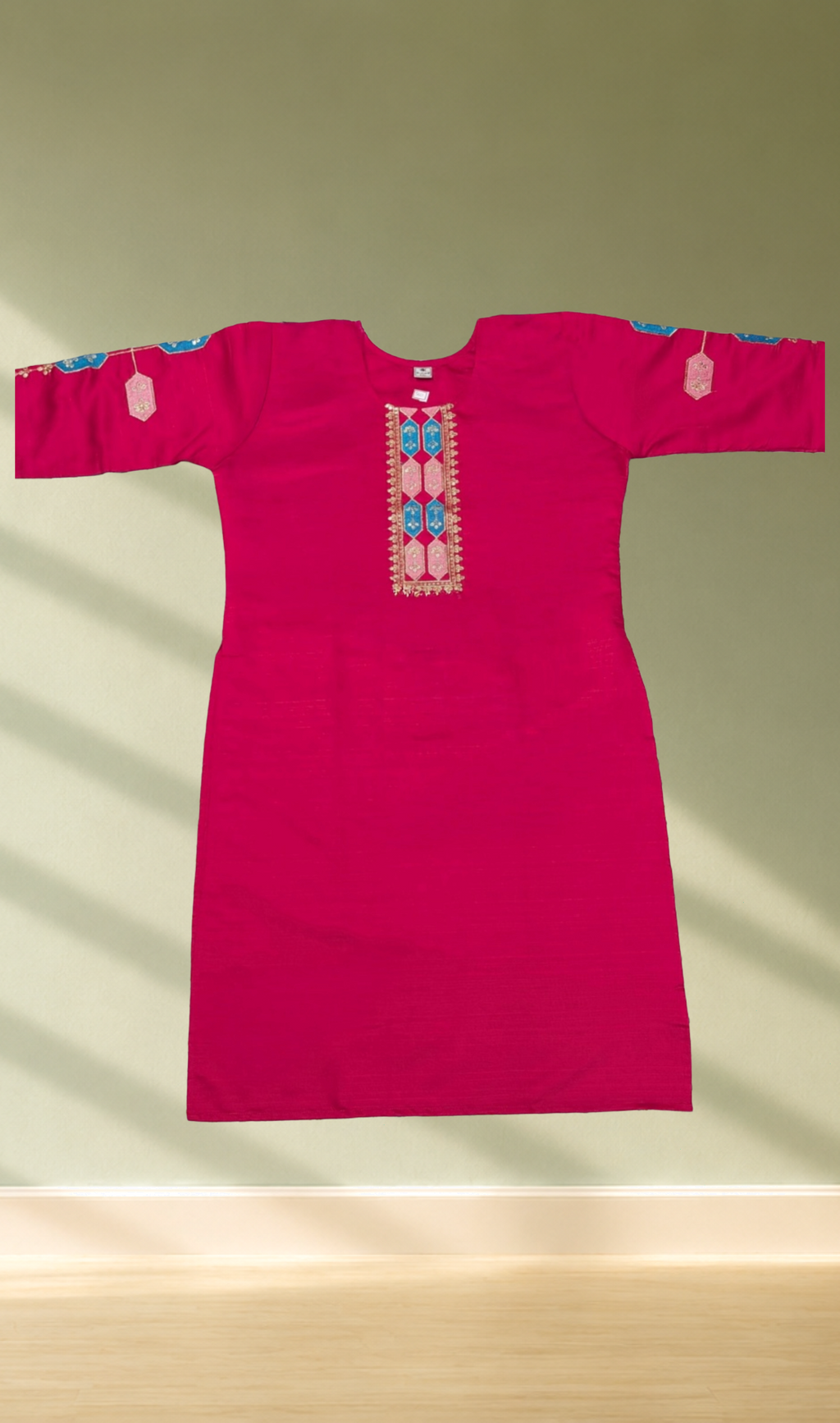 Rani Pink Geometric Embroidery Kurti
