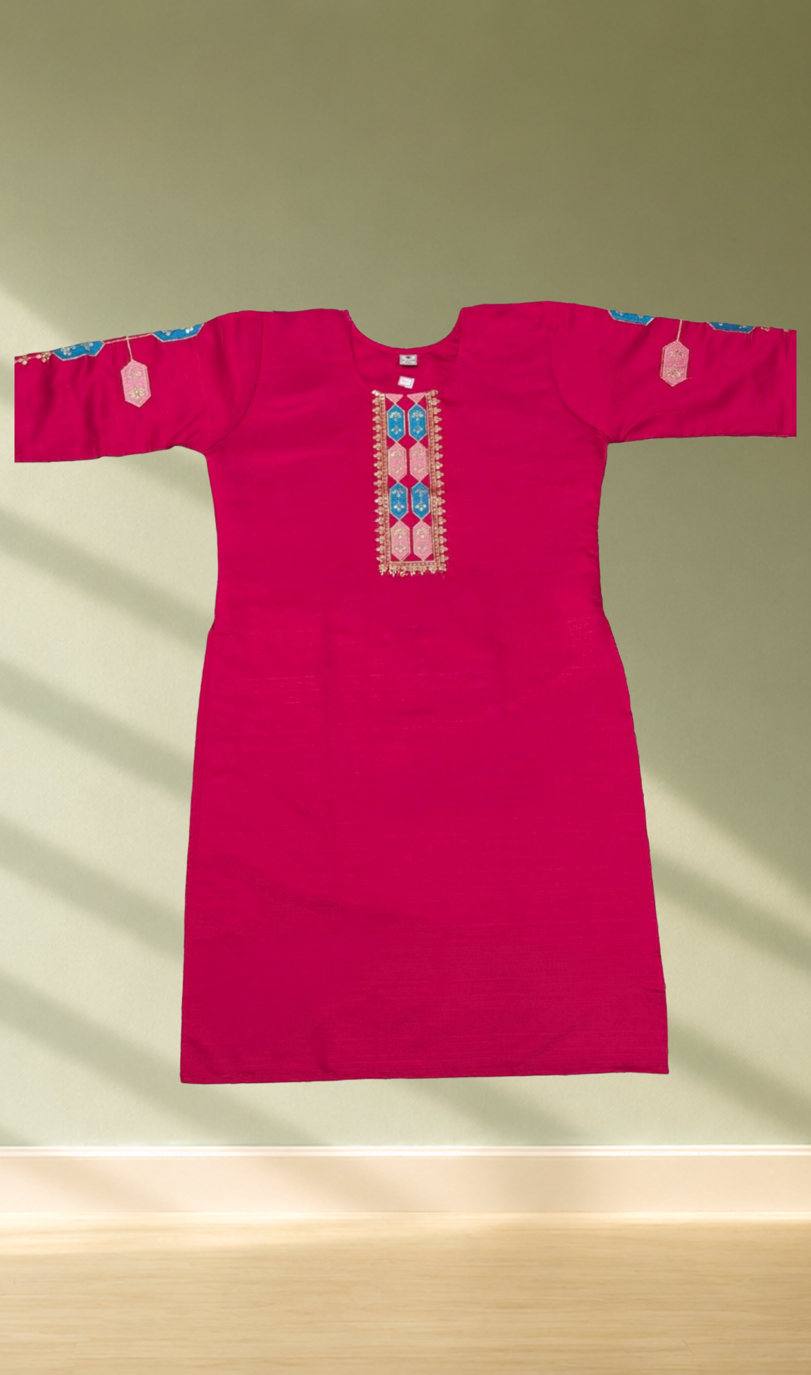 Rani Pink Geometric Embroidery Kurti