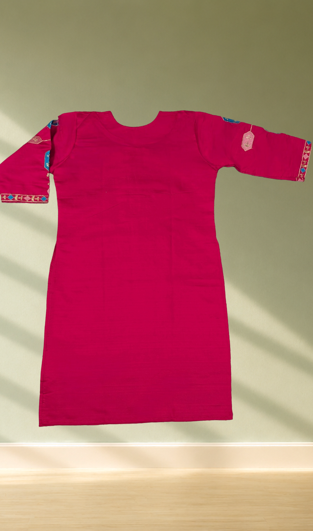 Rani Pink Geometric Embroidery Kurti
