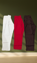 Solid straight liva Pants Combo Set of 3 – White, Red & Dark Brown