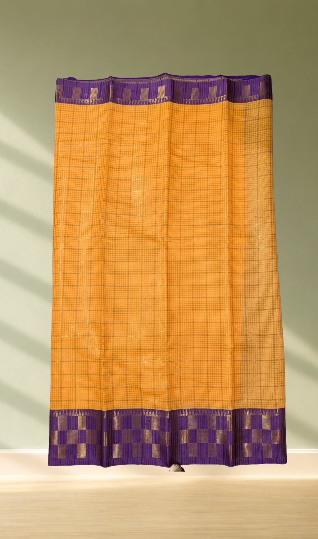 Mustard Yellow Fancy Saree with Royal Purple Zari Woven Border