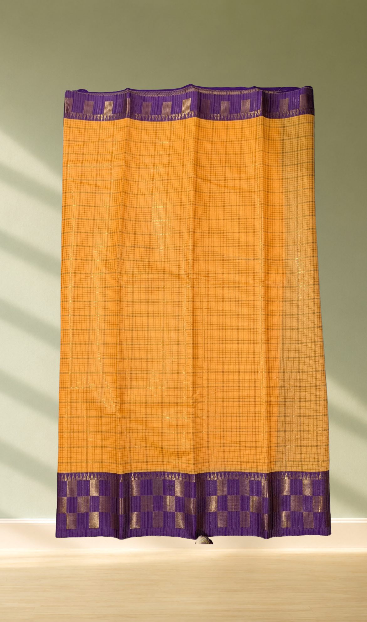 Mustard Yellow Fancy Saree with Royal Purple Zari Woven Border
