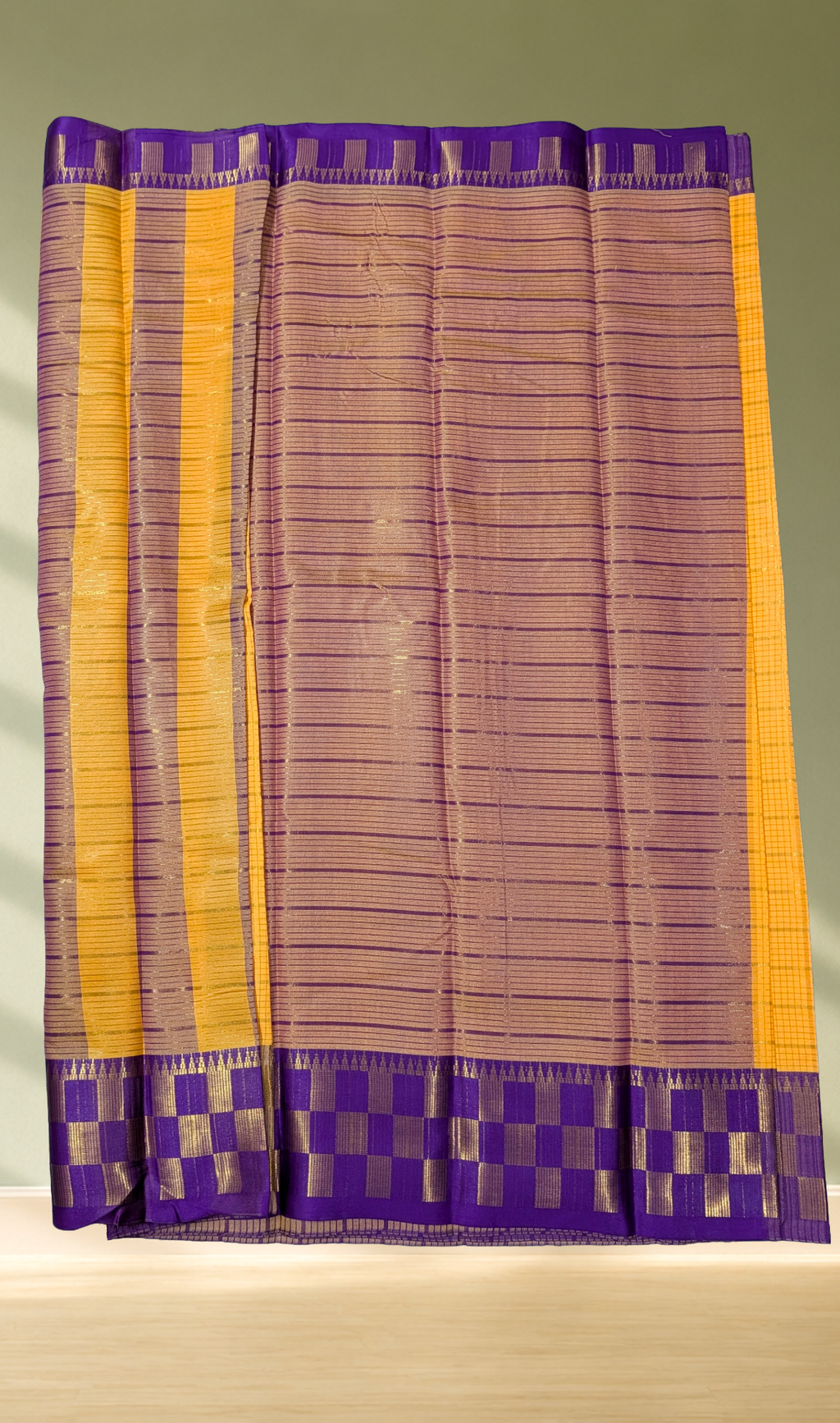 Mustard Yellow Fancy Saree with Royal Purple Zari Woven Border