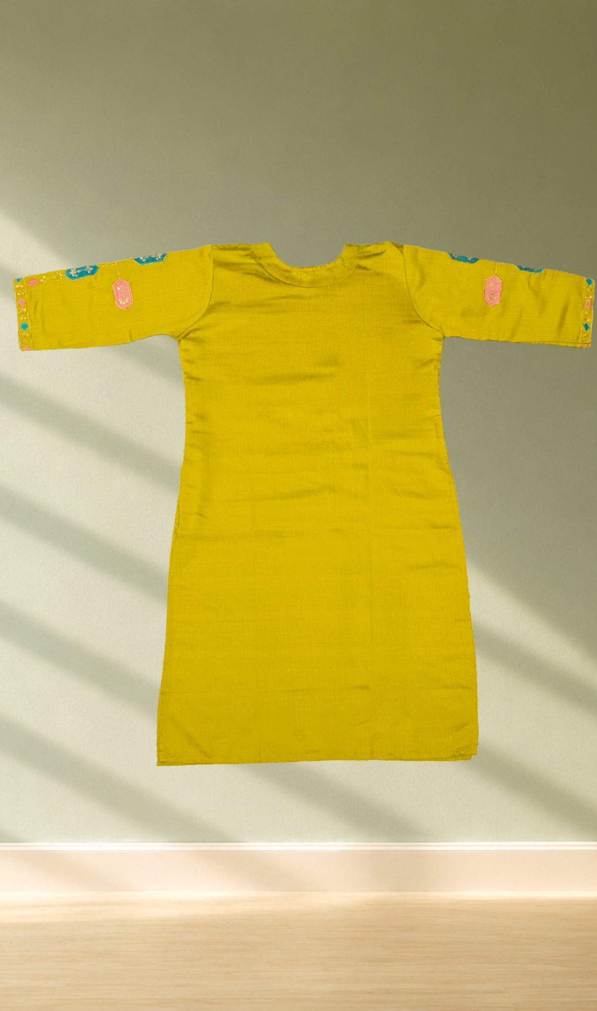 Mustard Yellow Geometric Embroidery Kurti