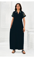 Navy blue cotton nighty with collar neck