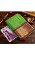 Parrot Green & Magenta Semi Silk Saree with Golden Zari Border