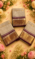 Grey & Maroon Semi Silk Saree with Golden Zari Border