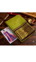 Lime Green & Dark Purple Semi Silk Saree with Golden Zari Border