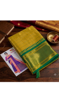 Mustard Yellow & Green Semi Silk Saree with Golden Zari Border