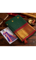 Dark Green & Red Semi Silk Saree with Golden Zari Border