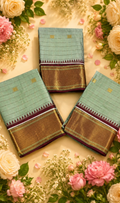 Powder Blue & Maroon Semi Silk Saree with Golden Zari Border