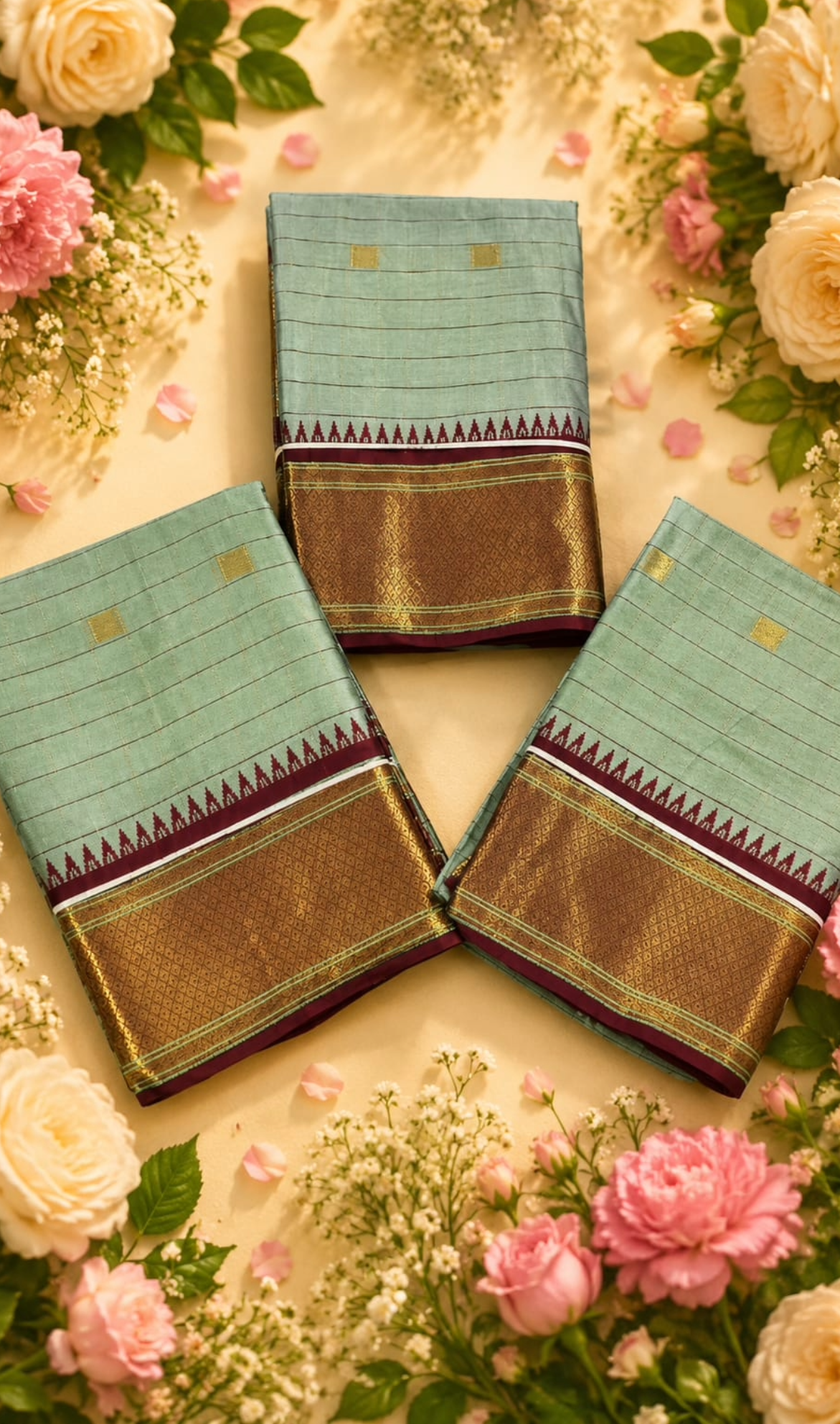 Powder Blue & Maroon Semi Silk Saree with Golden Zari Border